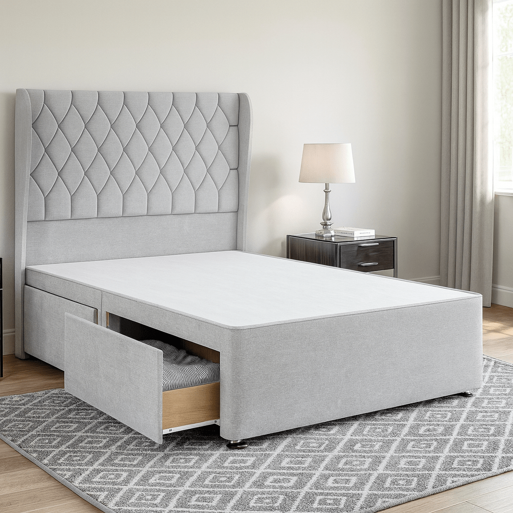 Boston Divan Bed Set with Floor Standing Winged Headboard - Image 2