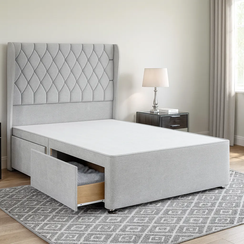 Boston Divan Bed Set with Floor Standing Winged Headboard - Image 2